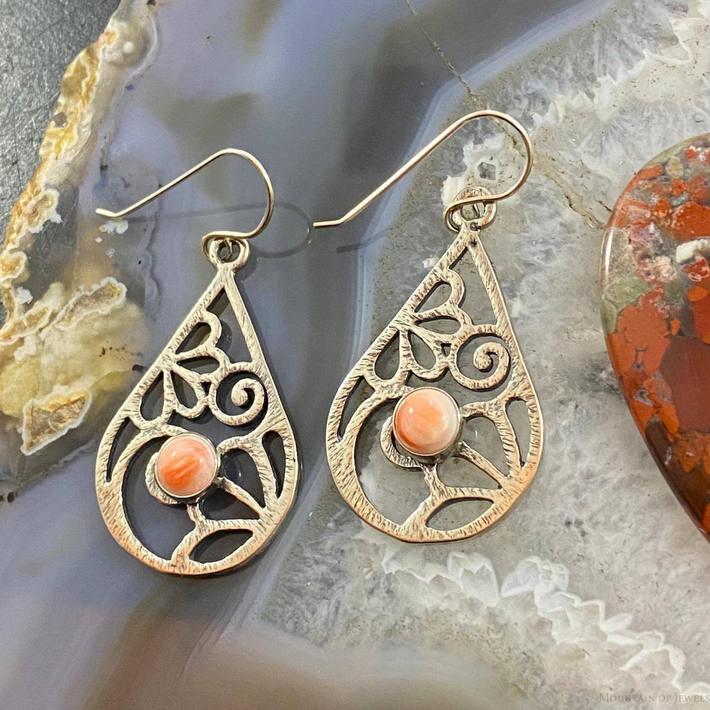 Sterling Silver Round Spiny Oyster Decorated Teardrop Fashion Dangle Earrings
