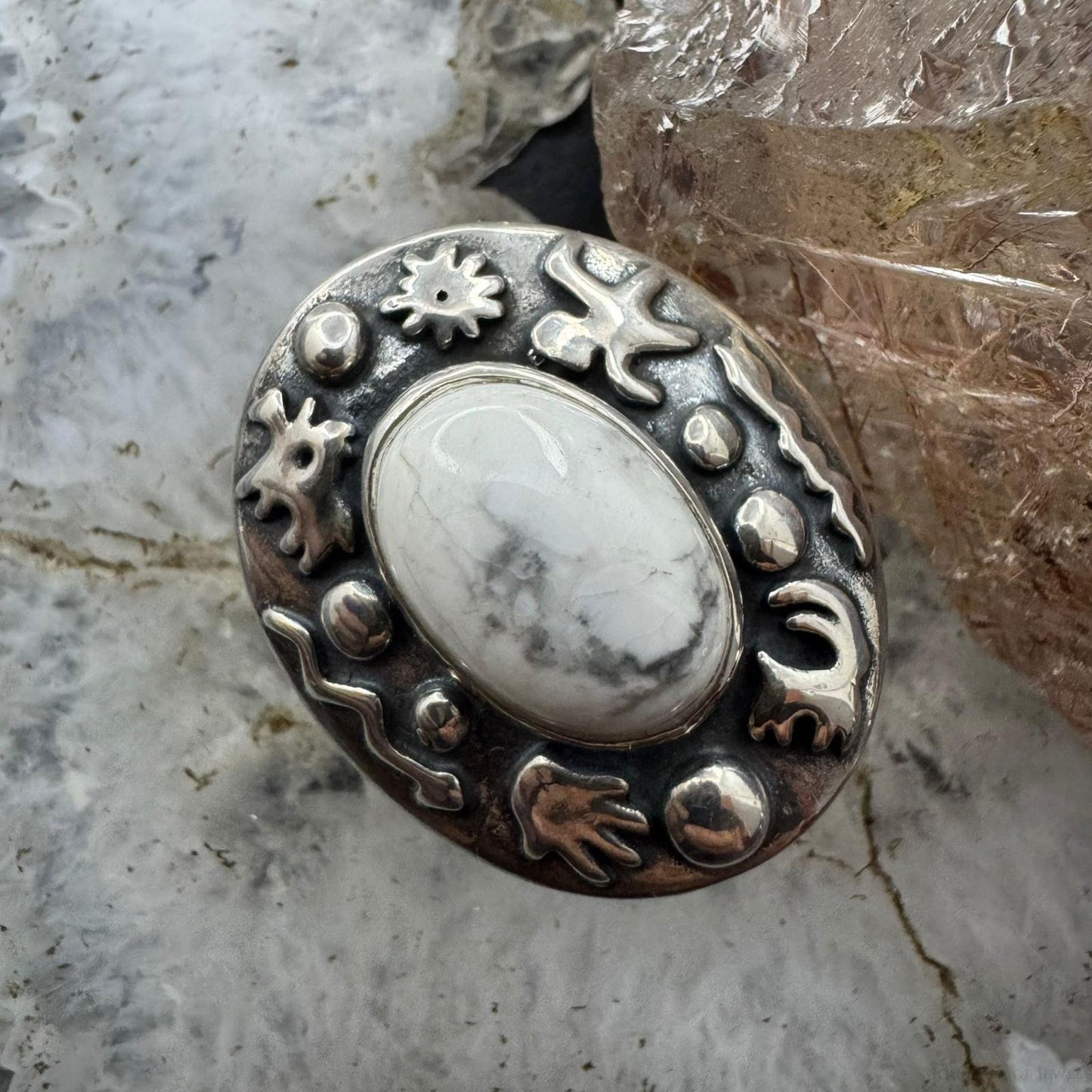 Carolyn Pollack Sterling Silver White Buffalo Petroglyph Ring Size 9 For Women