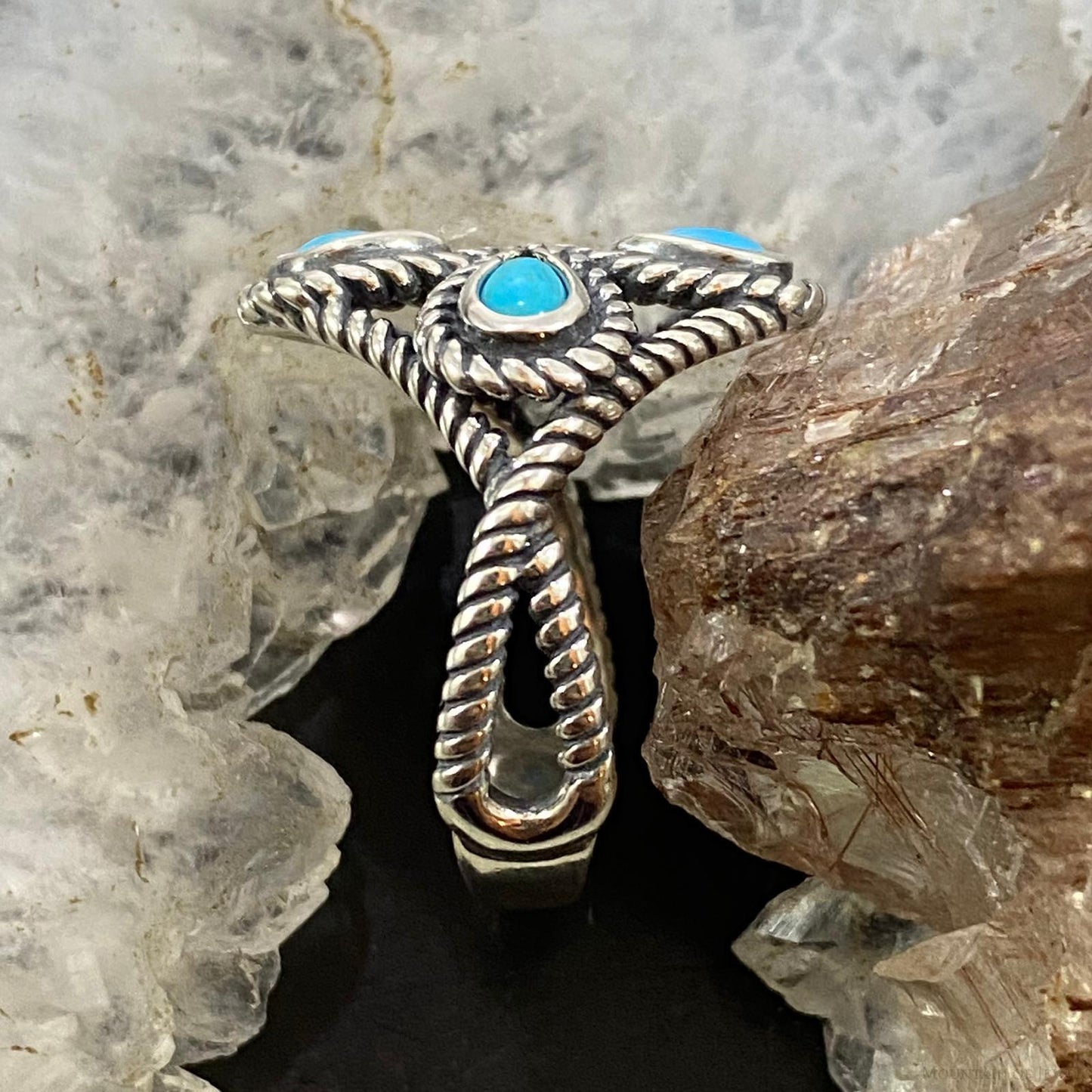 Carolyn Pollack Southwestern Style Sterling Silver 4 Sleeping Beauty Turquoise Decorated Cluster Ring For Women