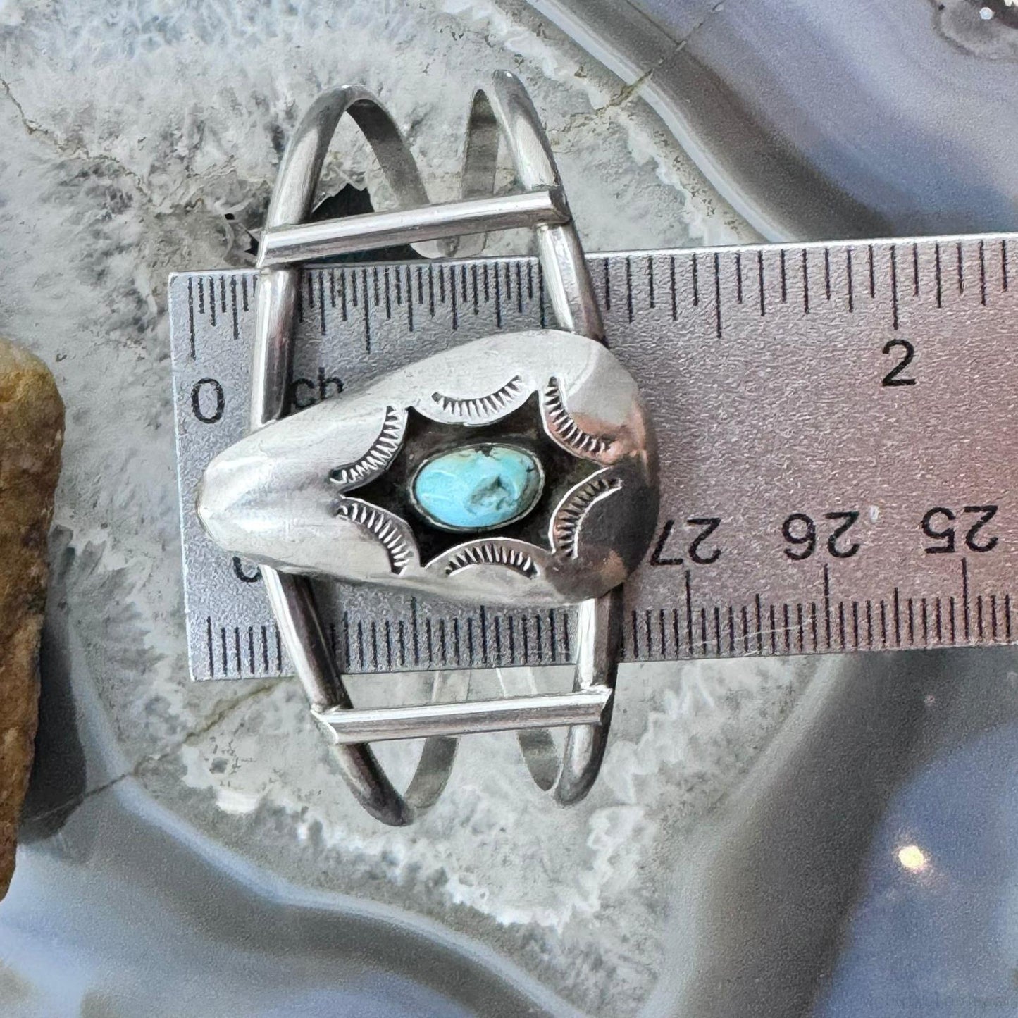 Vintage Native American Silver Oval Turquoise Shadow Box Split Shank Bracelet For Women