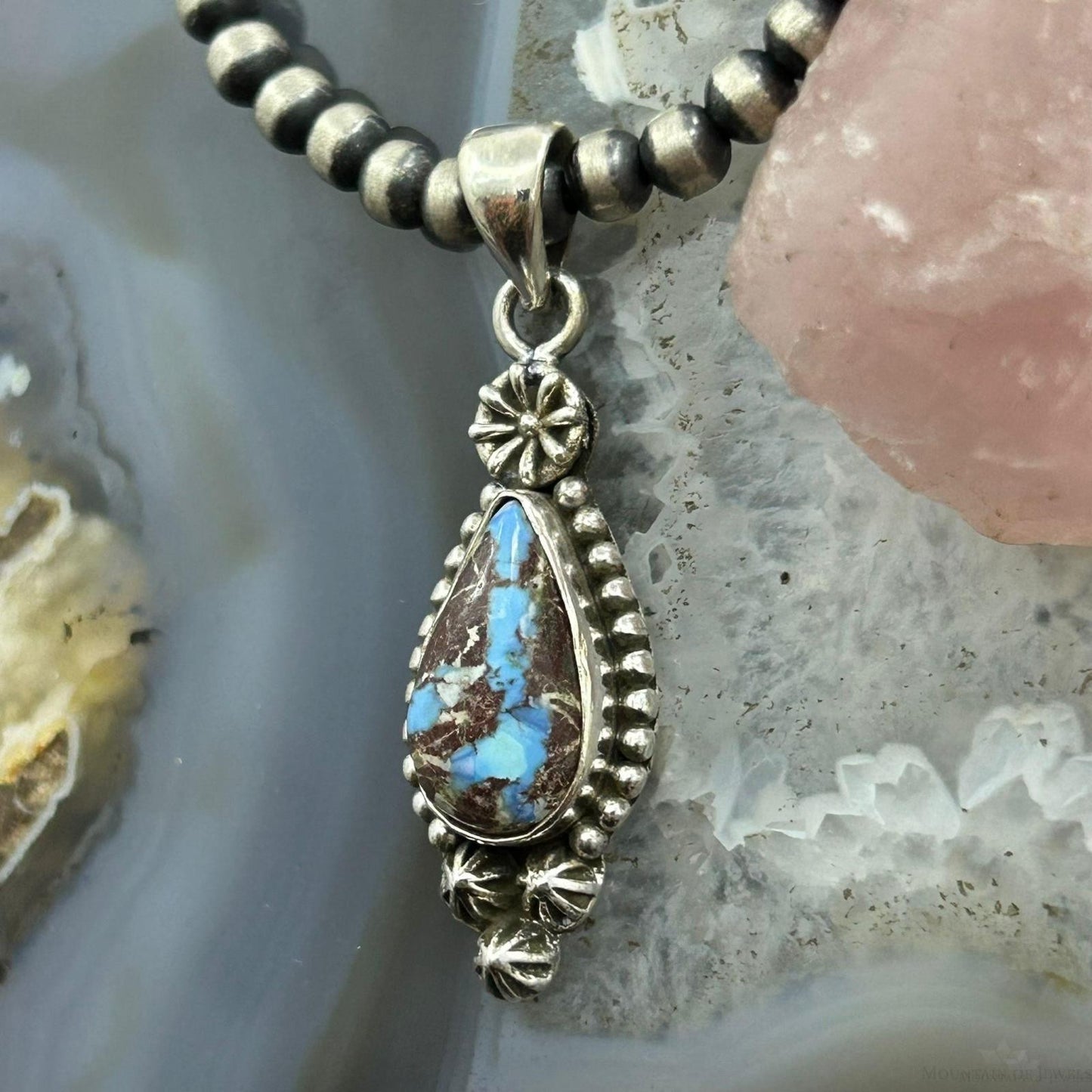 Sterling Silver Southwestern Style Teardrop Golden Hill Turquoise Pendant For Women