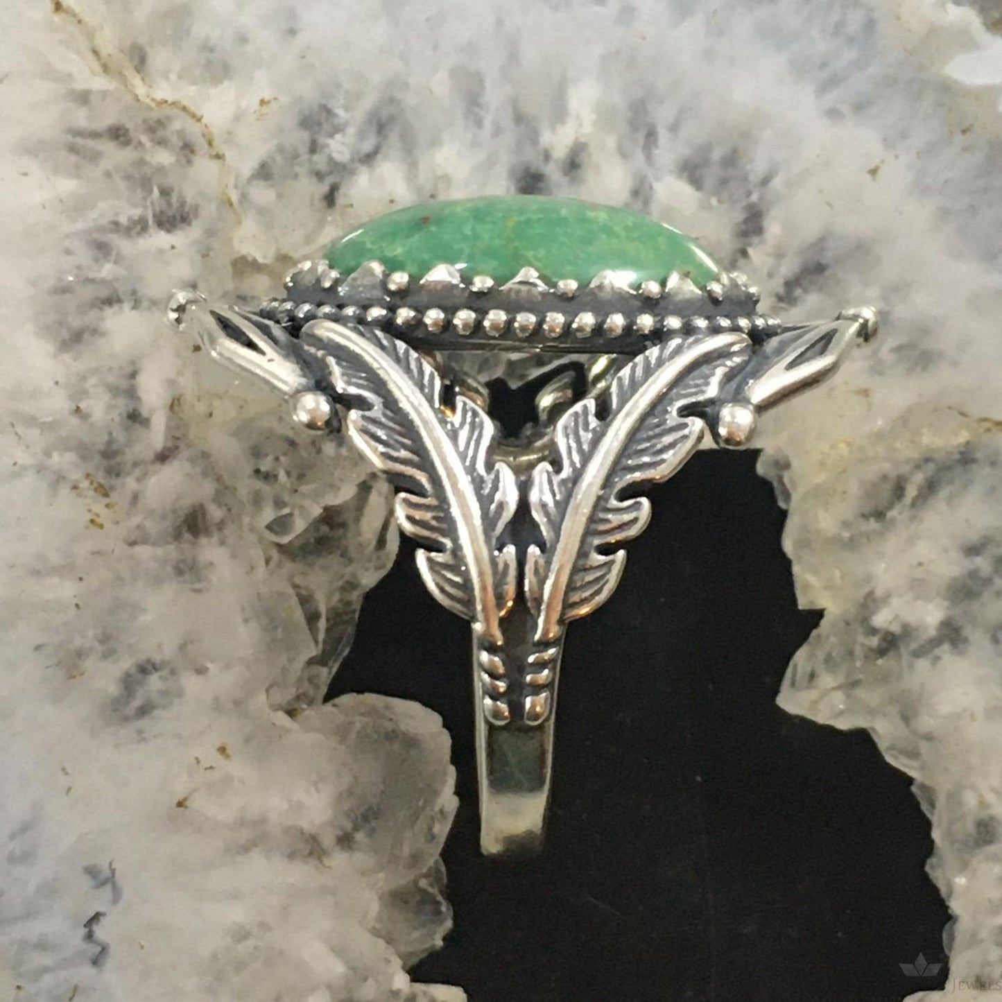 Carolyn Pollack Southwestern Style Sterling Silver Large Oval Green Turquoise Ring For Women