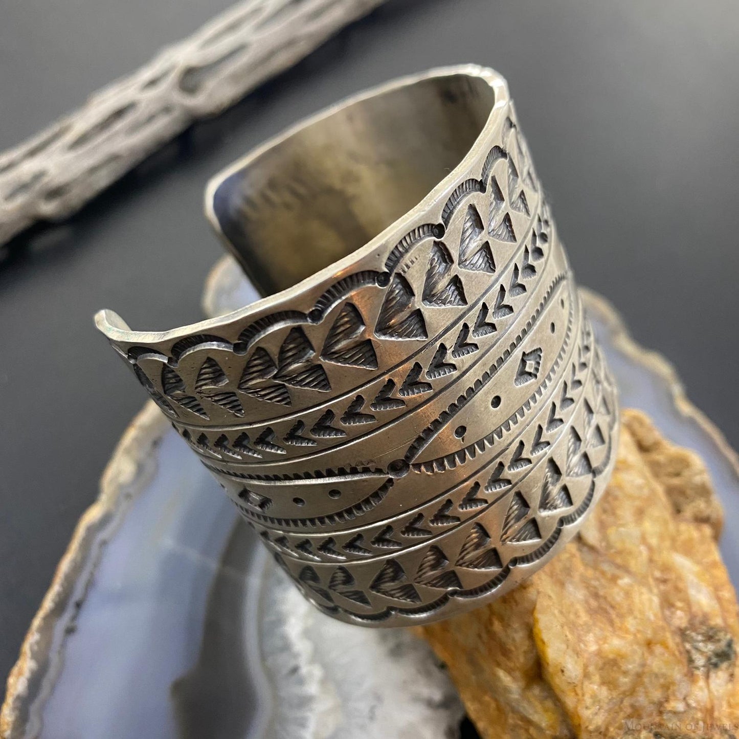 Tawney Cruz-Willie Native American Sterling Wide Stamped Bracelet For Women