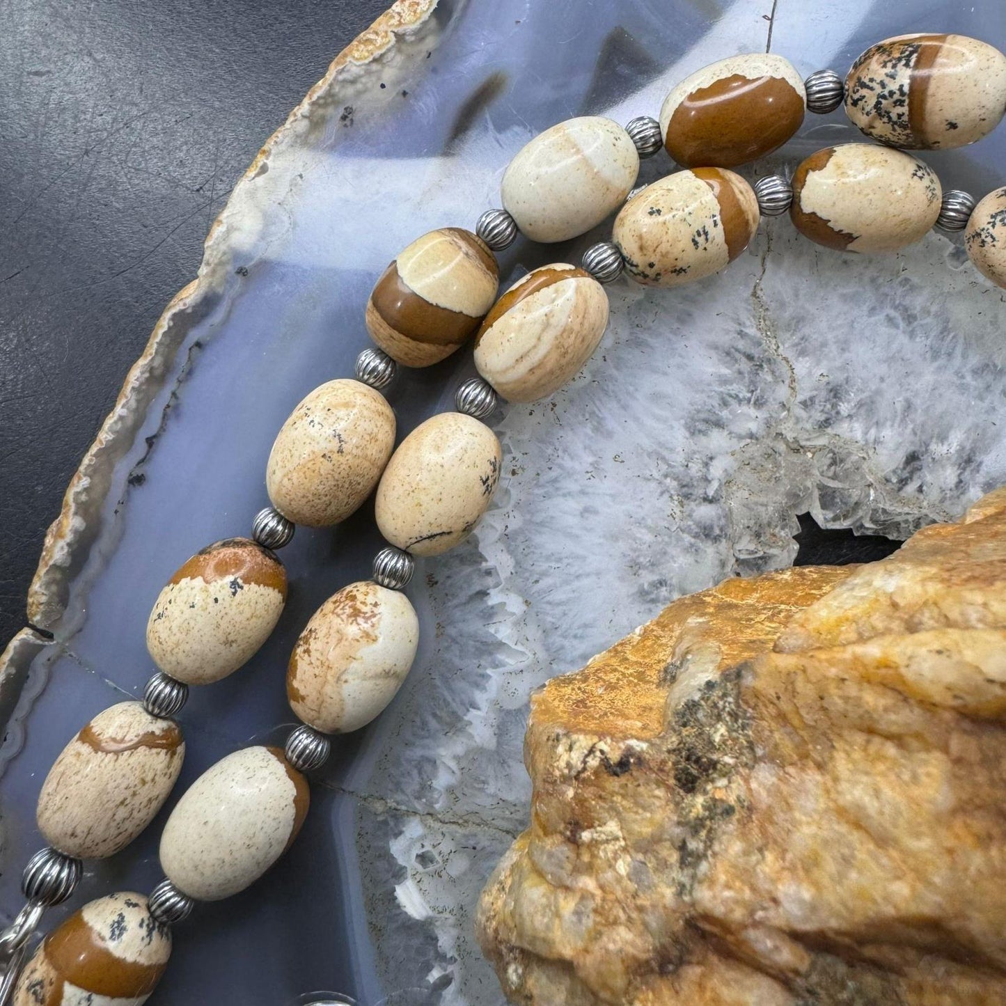 Carolyn Pollack Sterling Silver Egg Shape Picture Jasper Beaded Necklace For Women