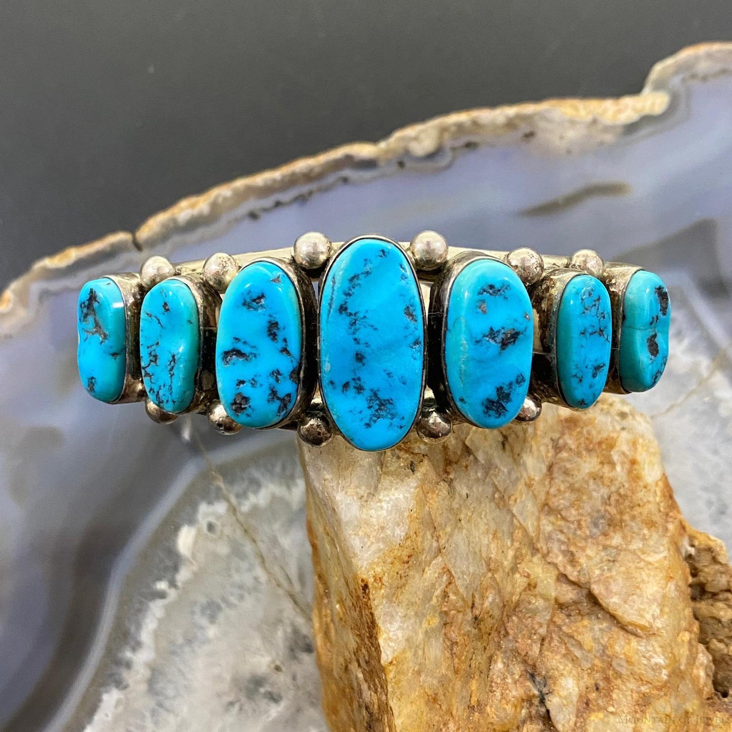 Ramona Loloma Vintage Native American Sterling Silver Graduated Turquoise Cuff