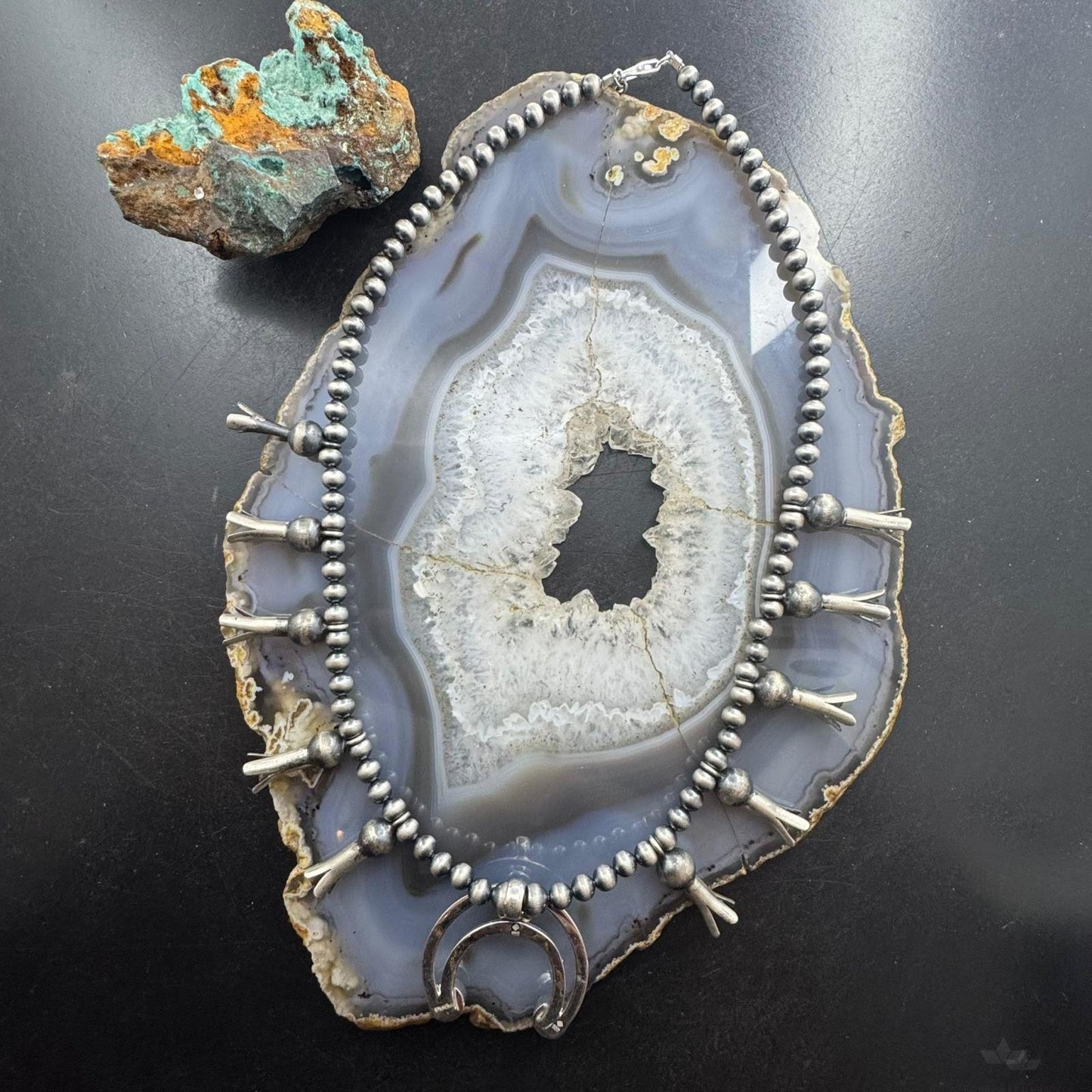 Sterling Silver Southwestern Style Turquoise Squash Blossom Necklace For Women