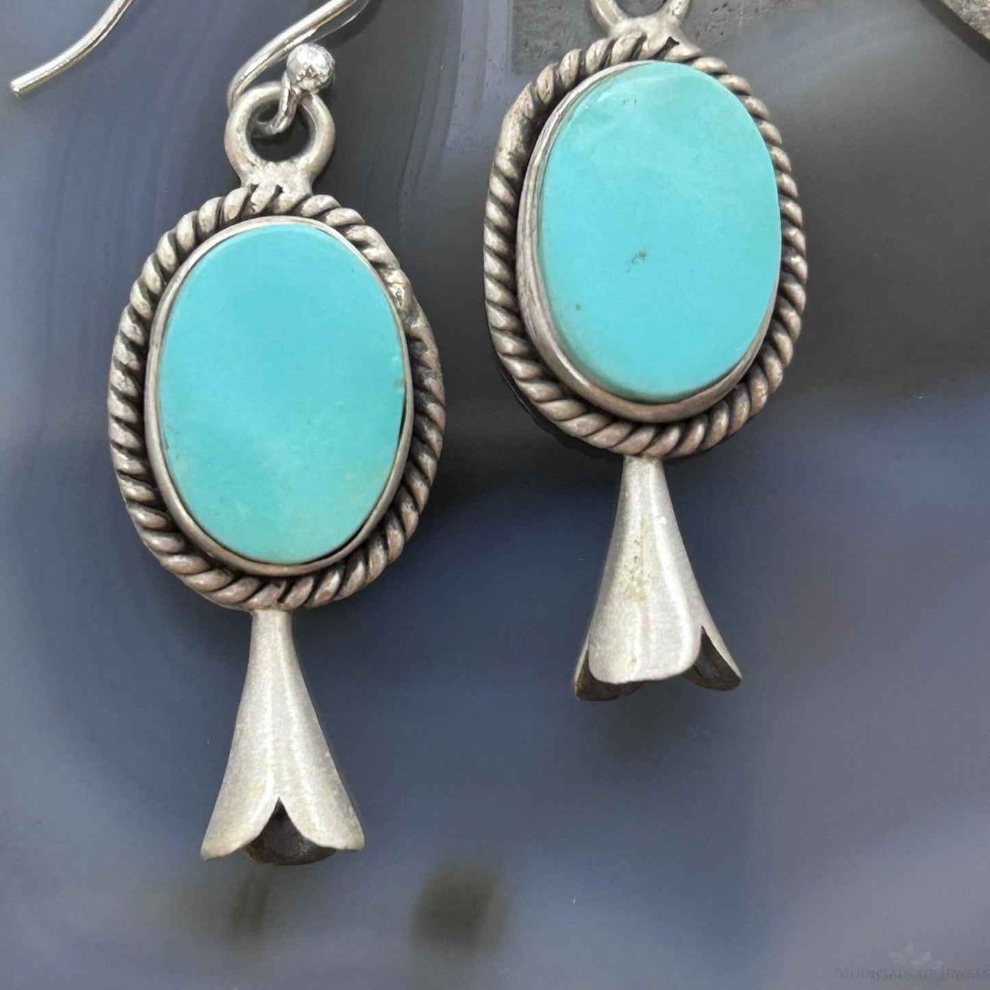 Sterling Silver Southwestern Style Turquoise Squash Blossom Dangle Earrings For Women #1
