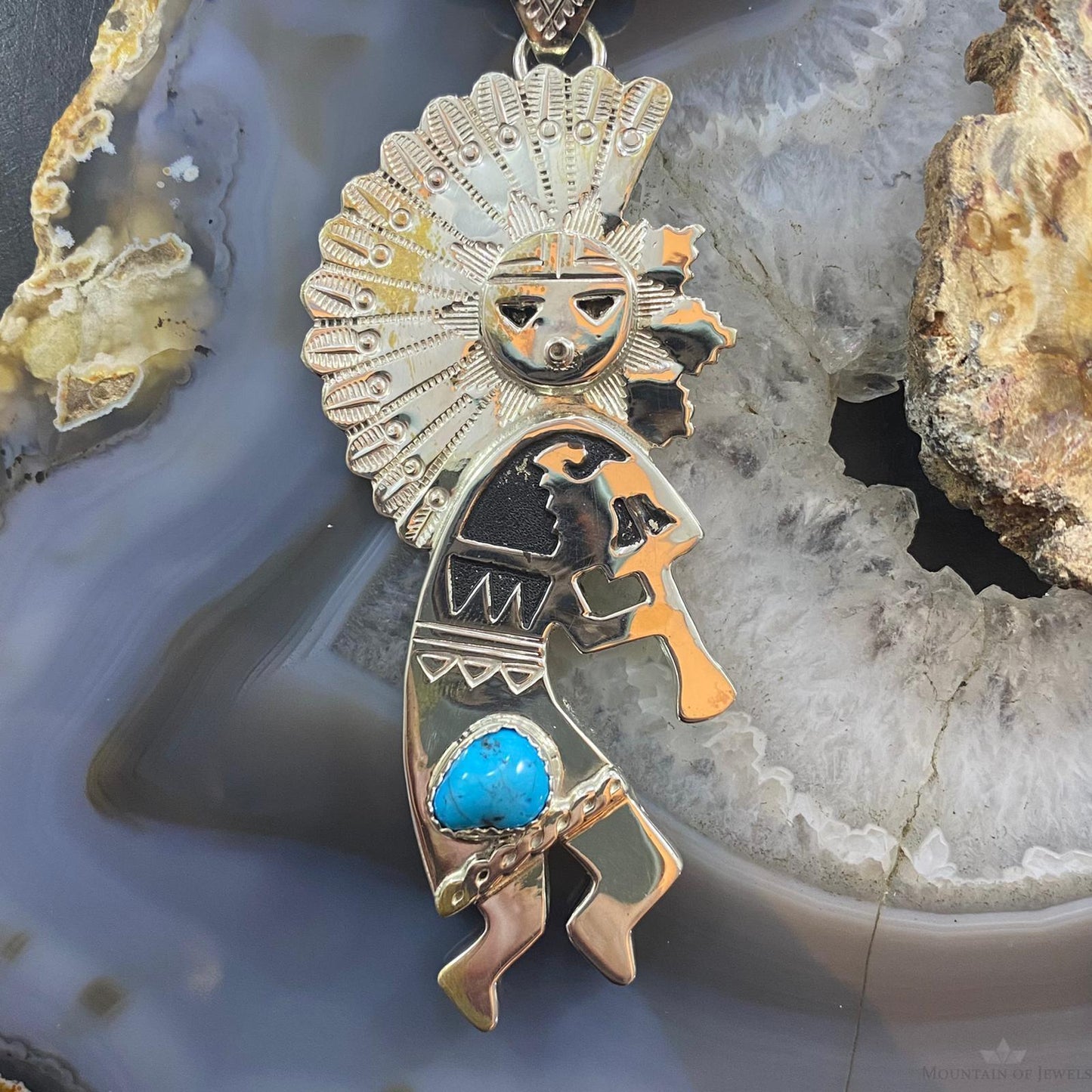 Alonzo Mariano Sterling & Turquoise Unisex Kokopelli Kachina Dancer Pendant #1