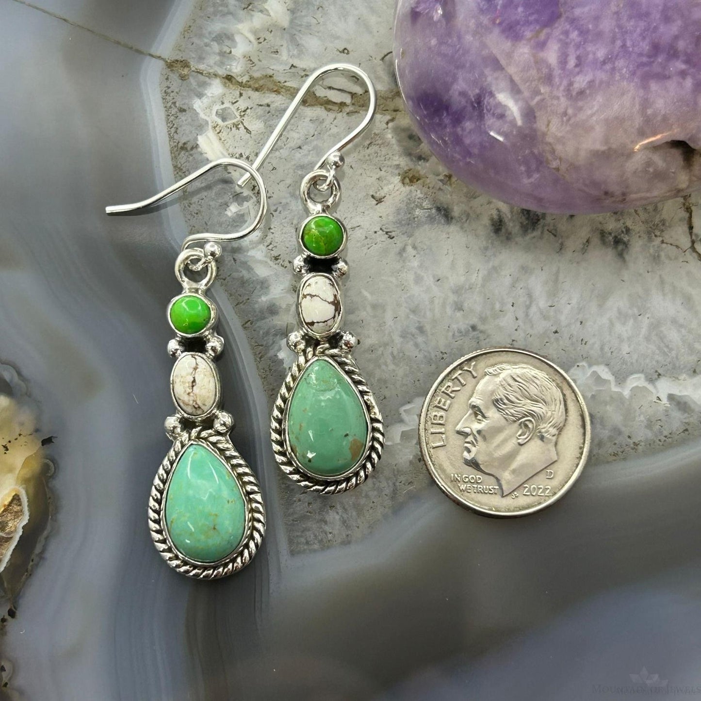 Sterling Silver Southwestern Style Multistone Dangle Earrings For Women #13