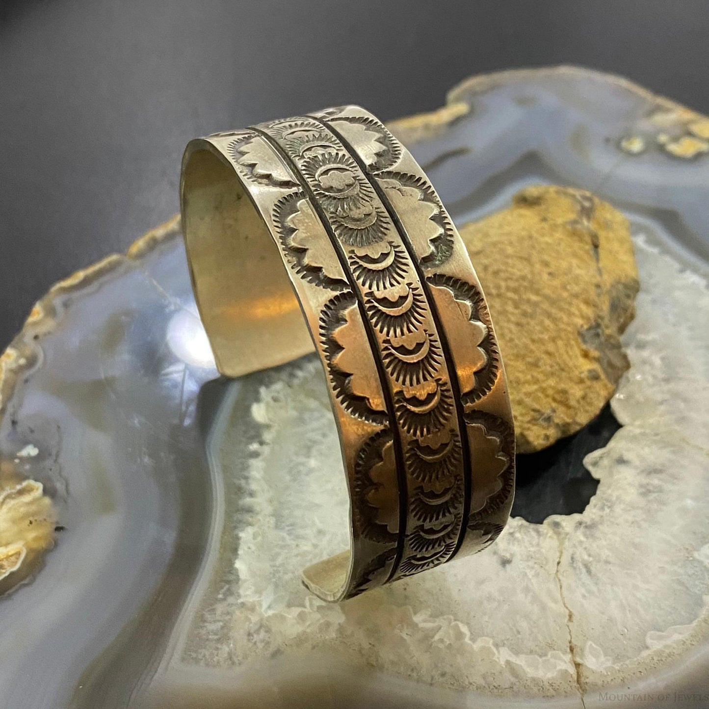 Rick Enriquez Native American Sterling Silver Stamped Flexible Bracelet For Men