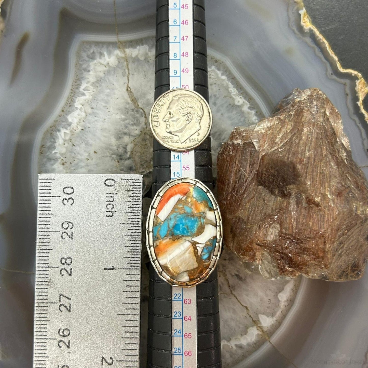 Sterling Silver Southwestern Style Oval Spiny Oyster Turquoise Ring Size 9 For Women