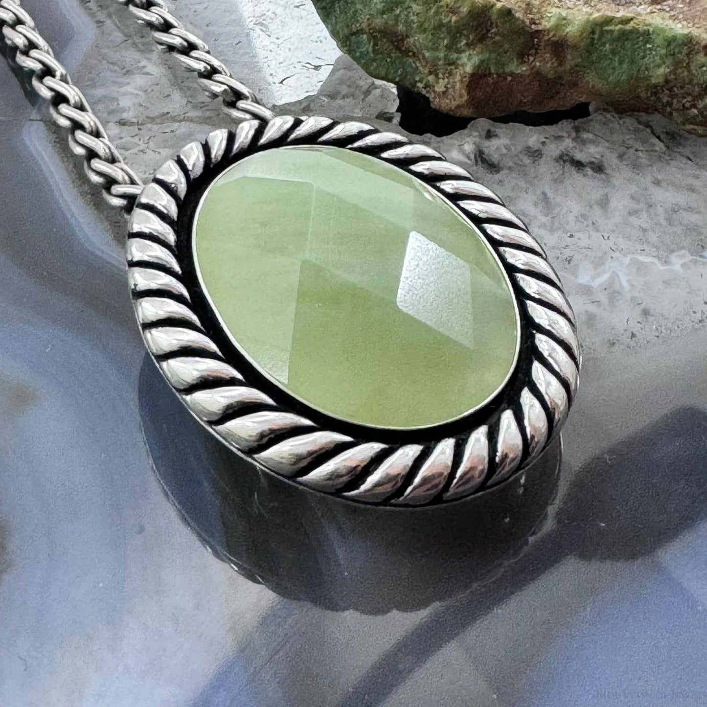 Carolyn Pollack Sterling Silver Large Faceted Oval Green MOP Pendant/Brooch For Women