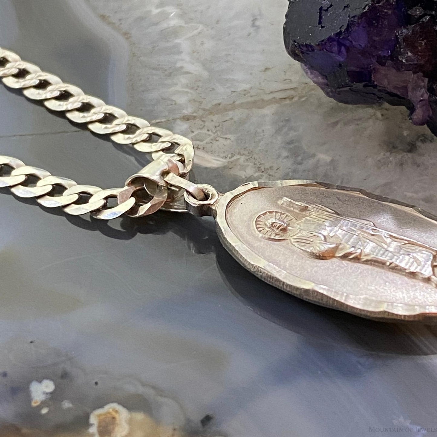 Sterling Silver Double Sided Sacred Saint Pendant with Necklace 18"