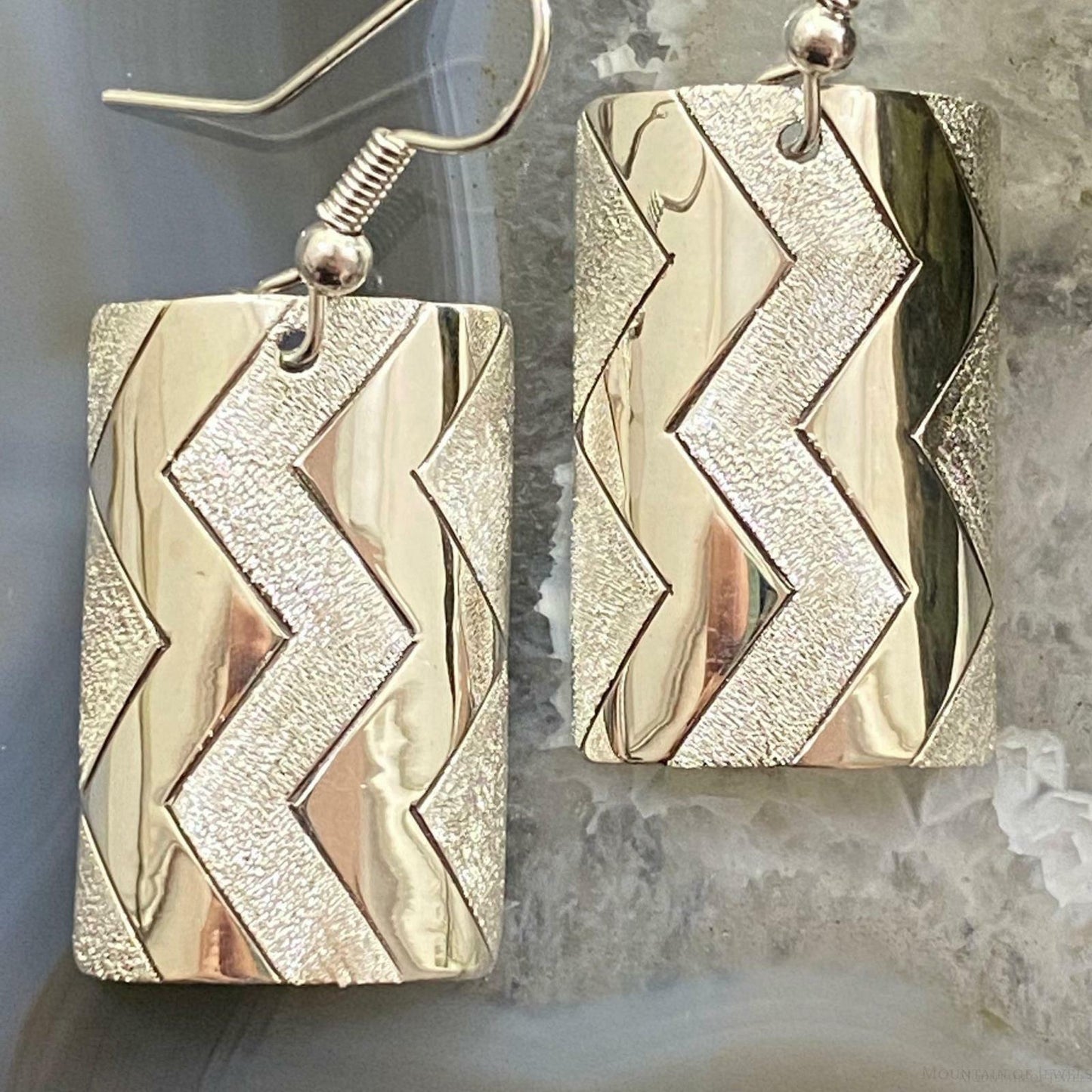 Sterling Silver Pattern Stamped Texture Curved Dangle Earrings For Women #5