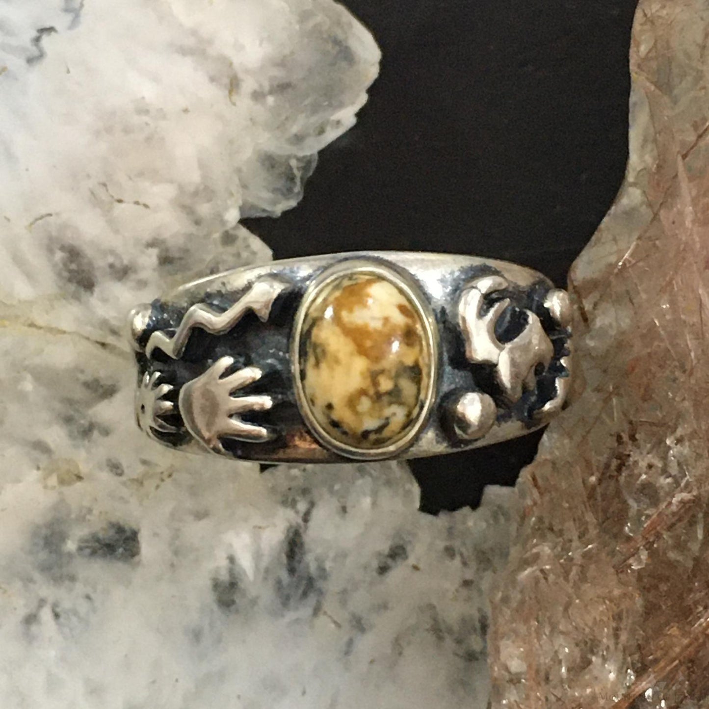 Jody Naranjo Vintage Southwestern Style Sterling Silver Picture Jasper Petroglyph Ring For Women #2