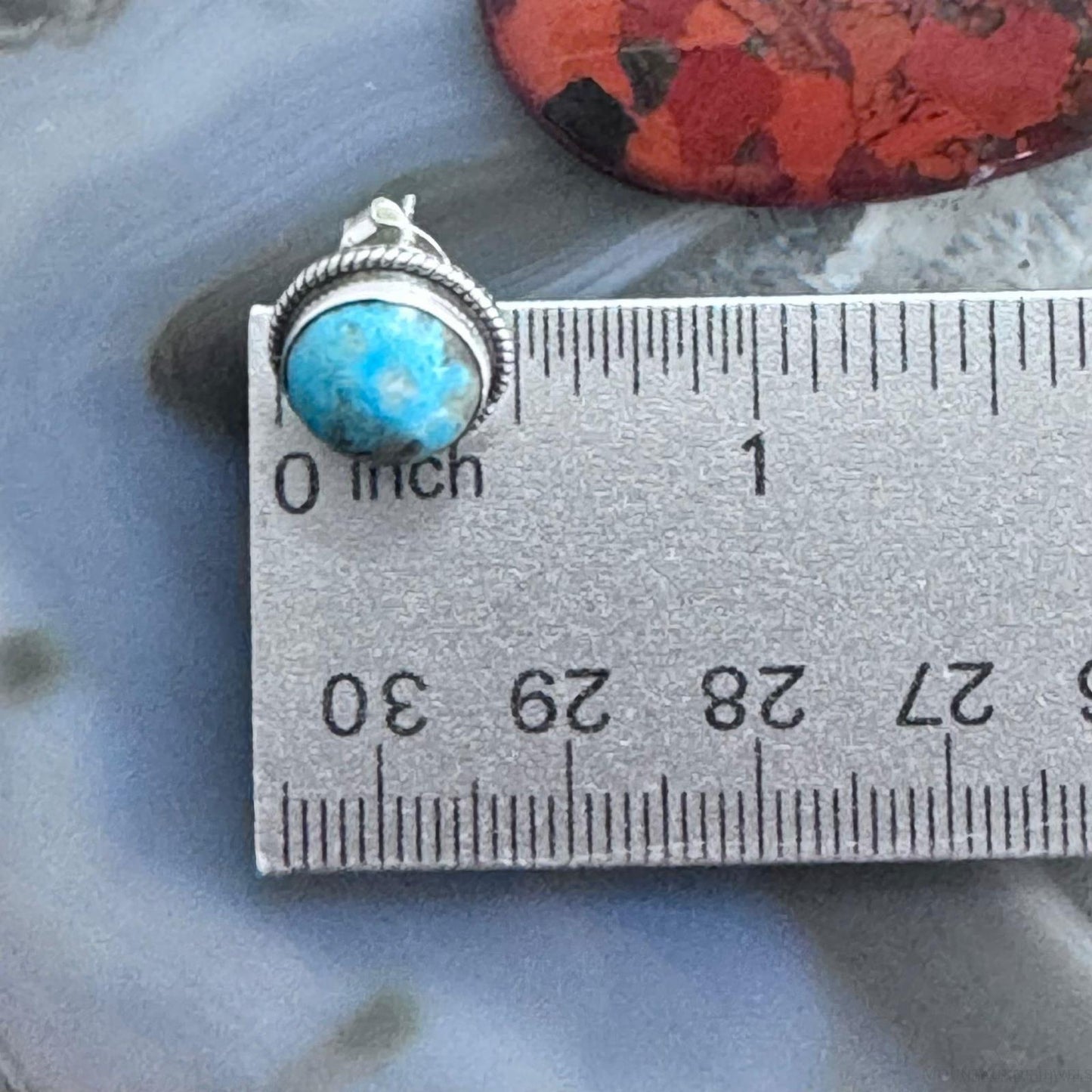 Native American Sterling Silver Rounded Turquoise Stud Earrings For Women