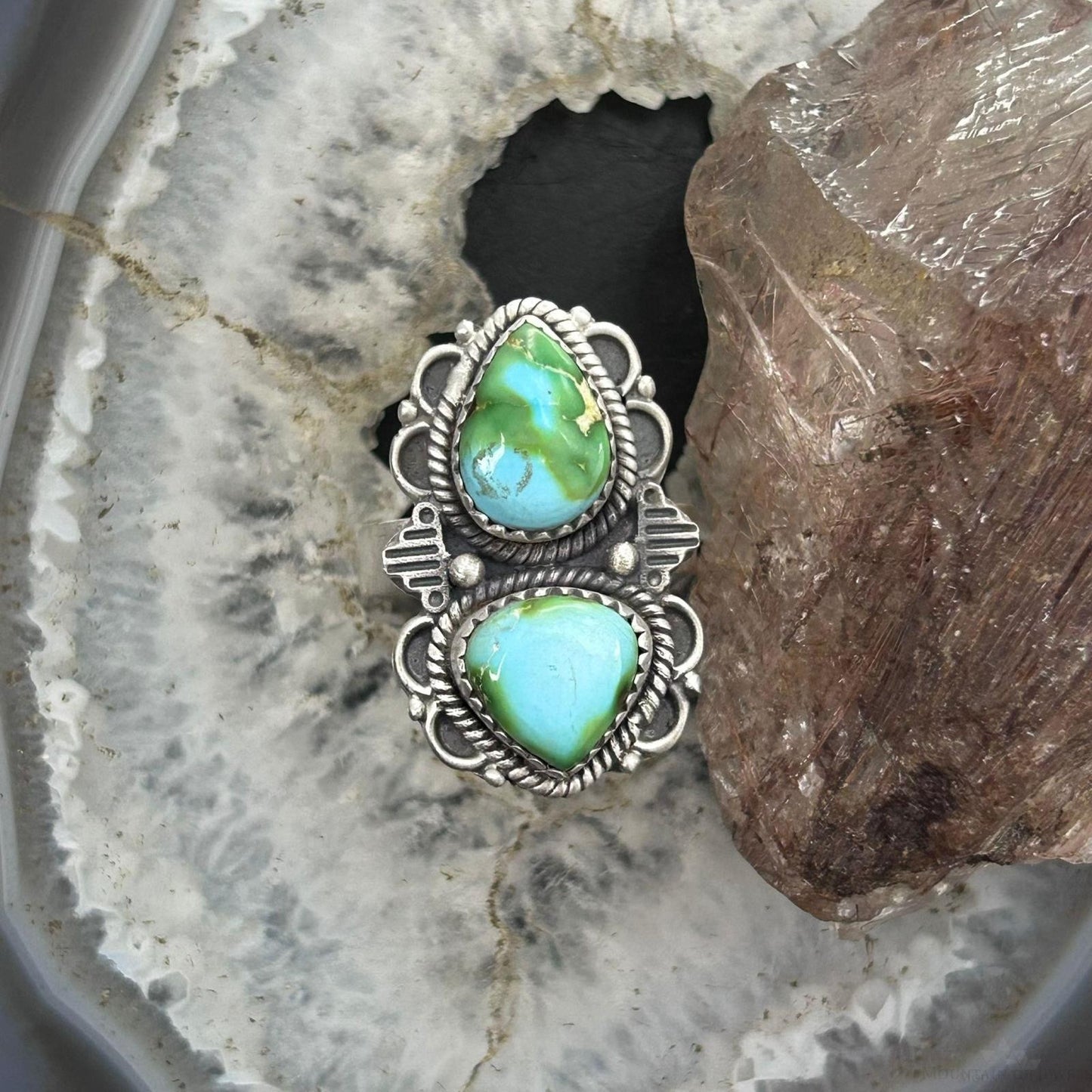 Sterling Silver Southwestern Style 2 Sonora Gold Turquoise Adjustable Ring For Women #7