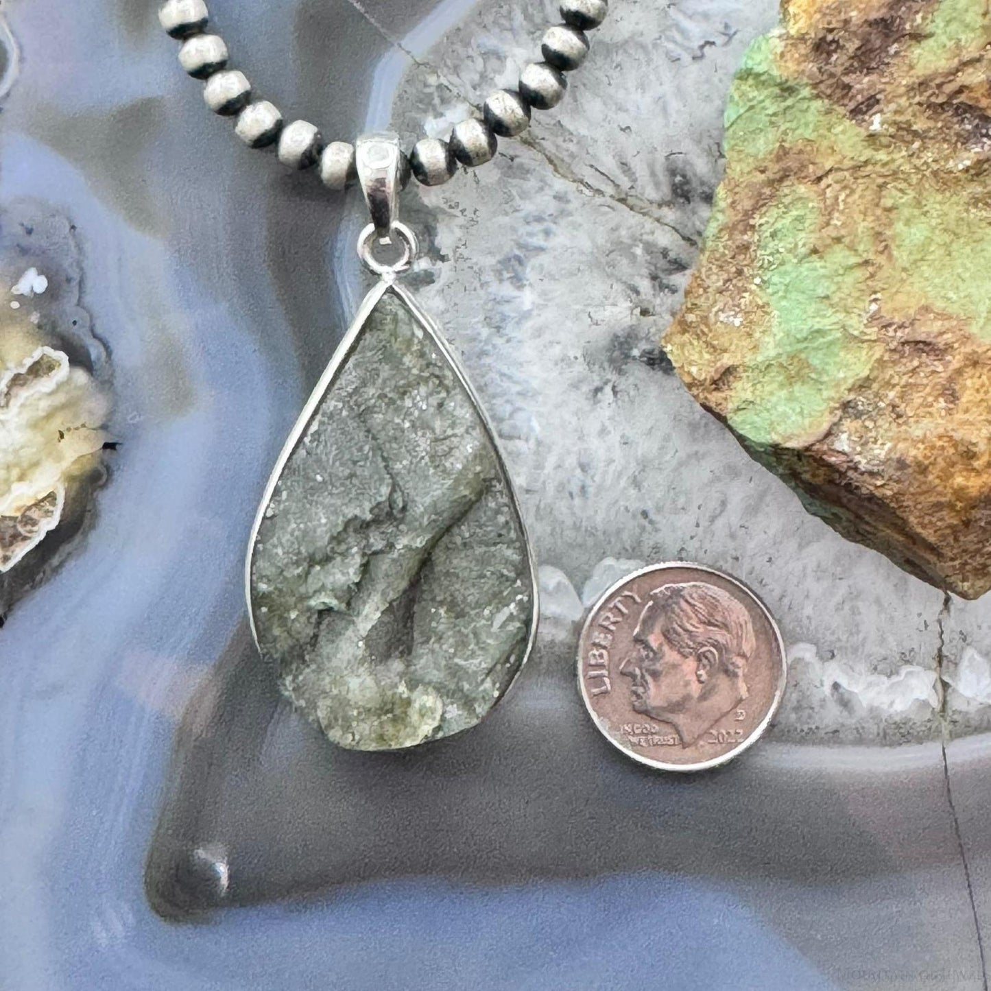 Sterling Silver Large Teardrop Abalone Double Sided Fashion Pendant For Women