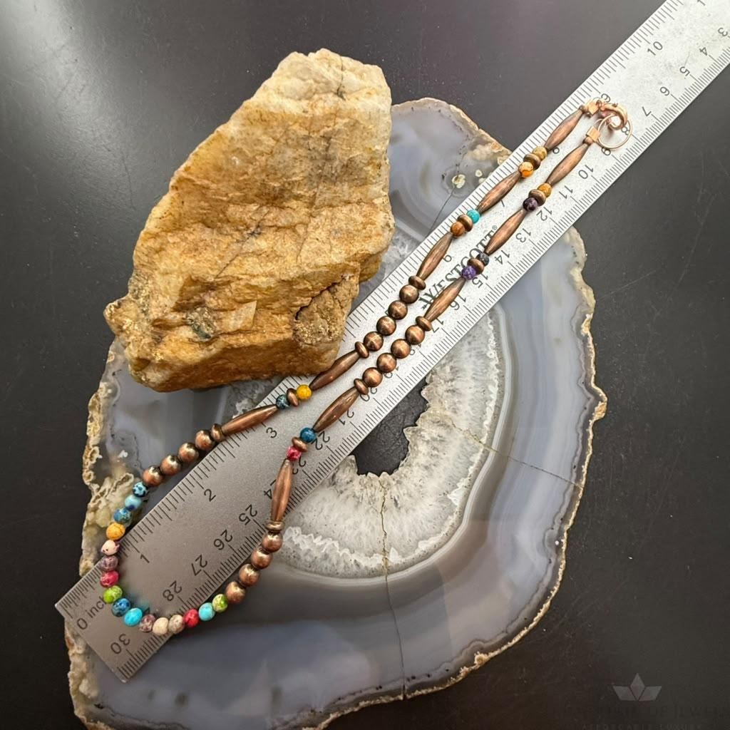 Copper Navajo Pearl Round & Cylinder w/Multi Color Sediment Jasper 18" Necklace For Women