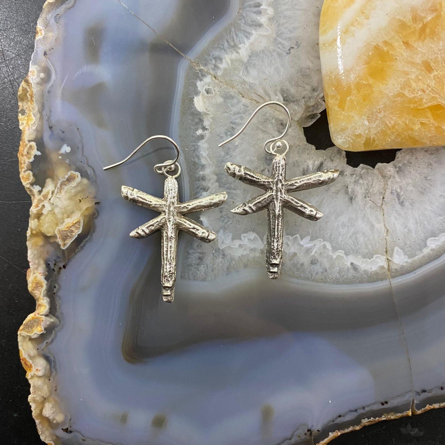 Cheyenne Custer Sterling Silver Tufa Cast Double Sided Dragonfly Earrings