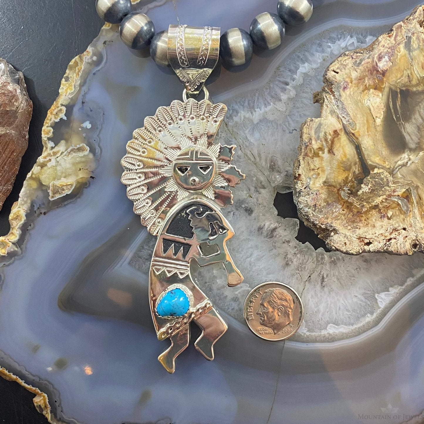 Alonzo Mariano Sterling & Turquoise Unisex Kokopelli Kachina Dancer Pendant #1