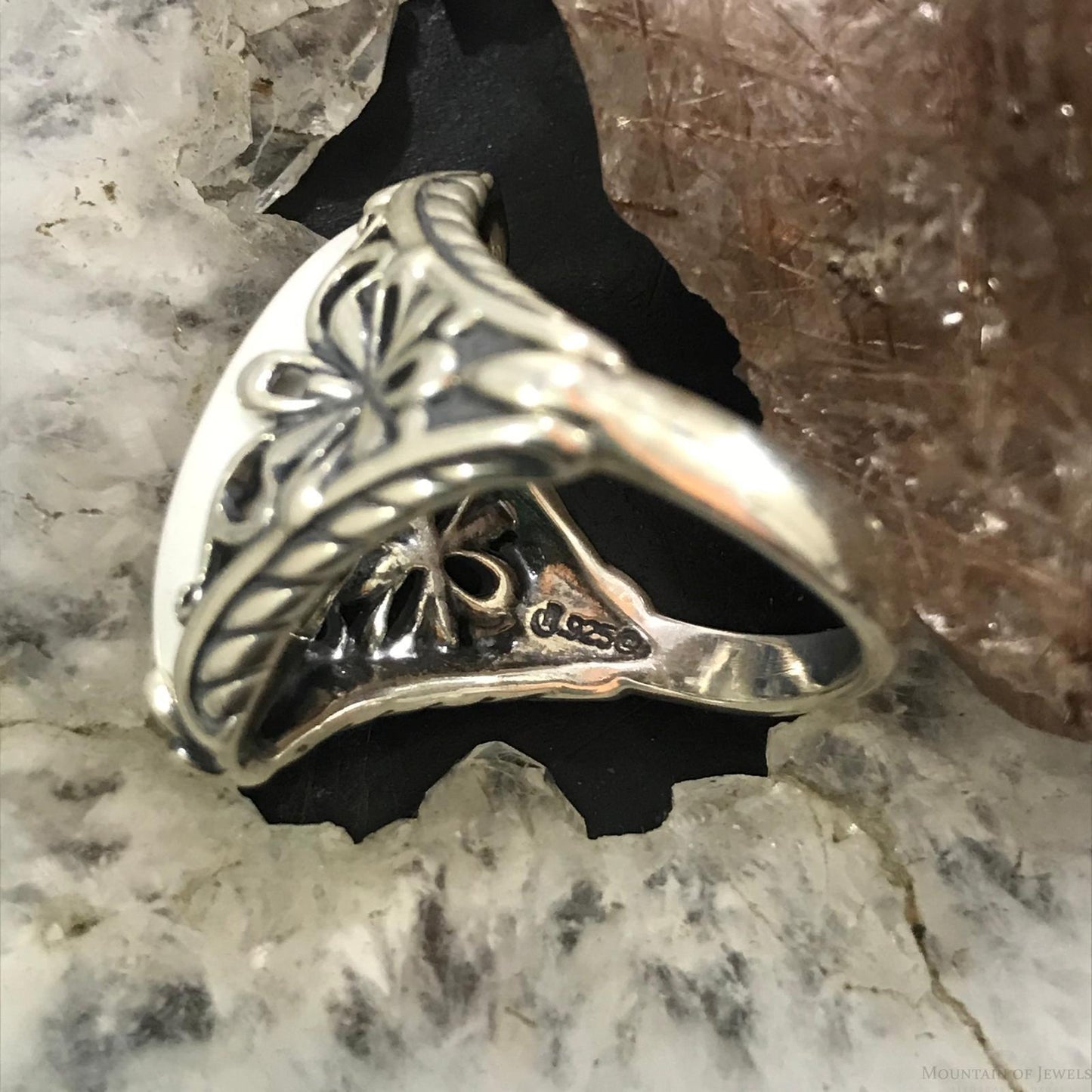 Carolyn Pollack Sterling Silver Marquise White Jasper Decorated Ring Size 8.25 For Women