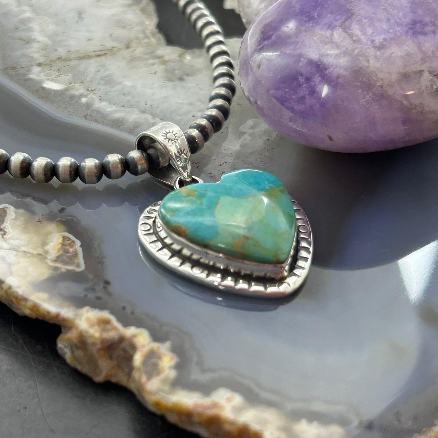 Sterling Silver Southwestern Style Turquoise Decorated Heart Pendant For Women