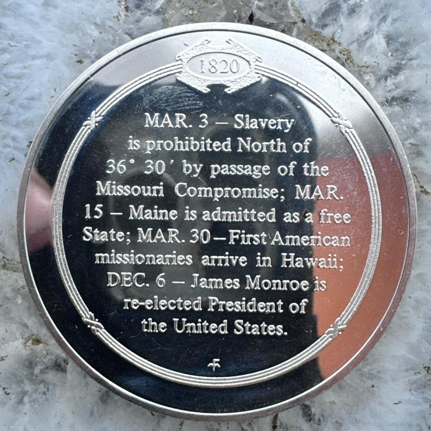 US March 3,1820 Missouri Compromise Limits Spread of Slavery .925 Silver Bullion