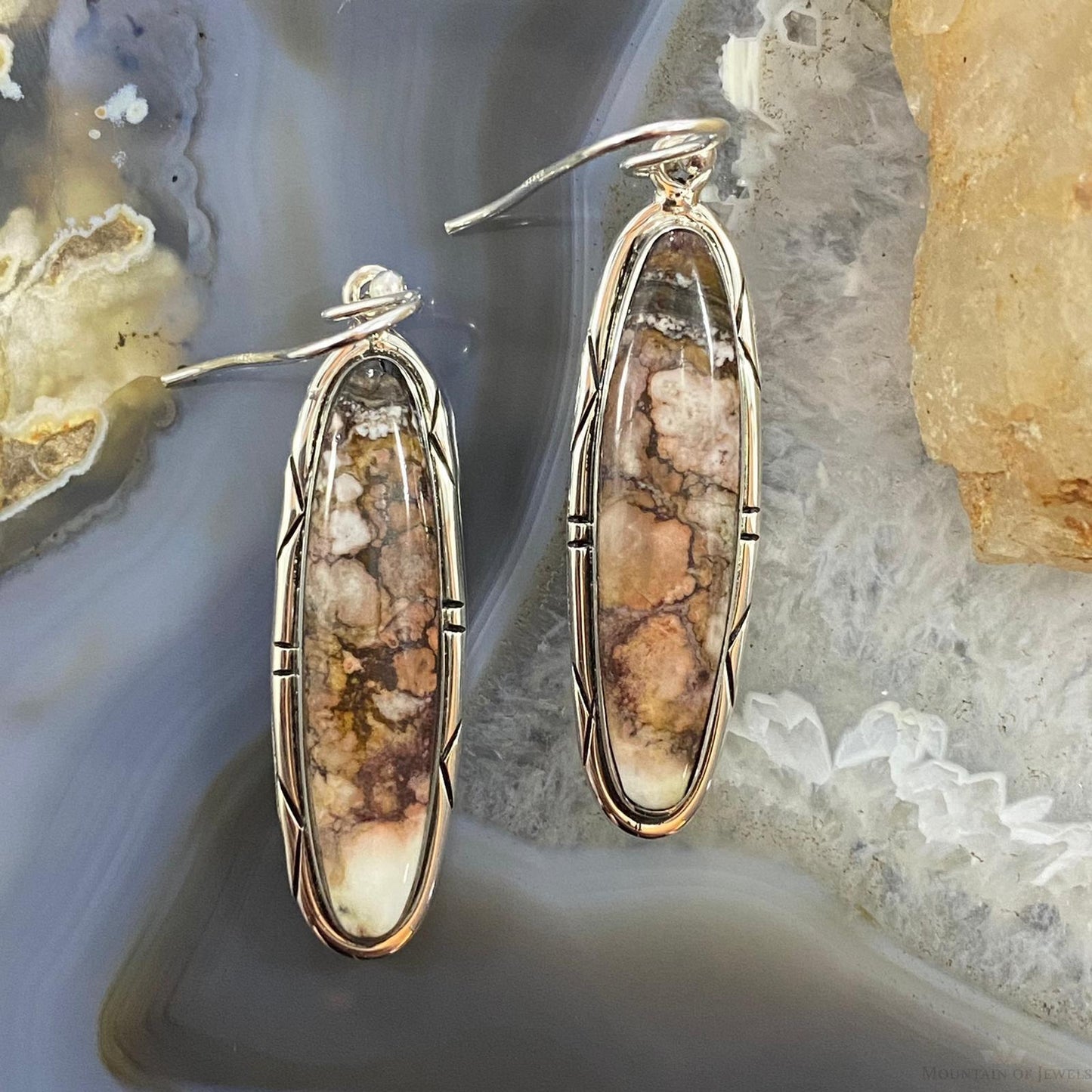 Native American Sterling Silver Marquise Wild Horse Dangle Earrings For Women