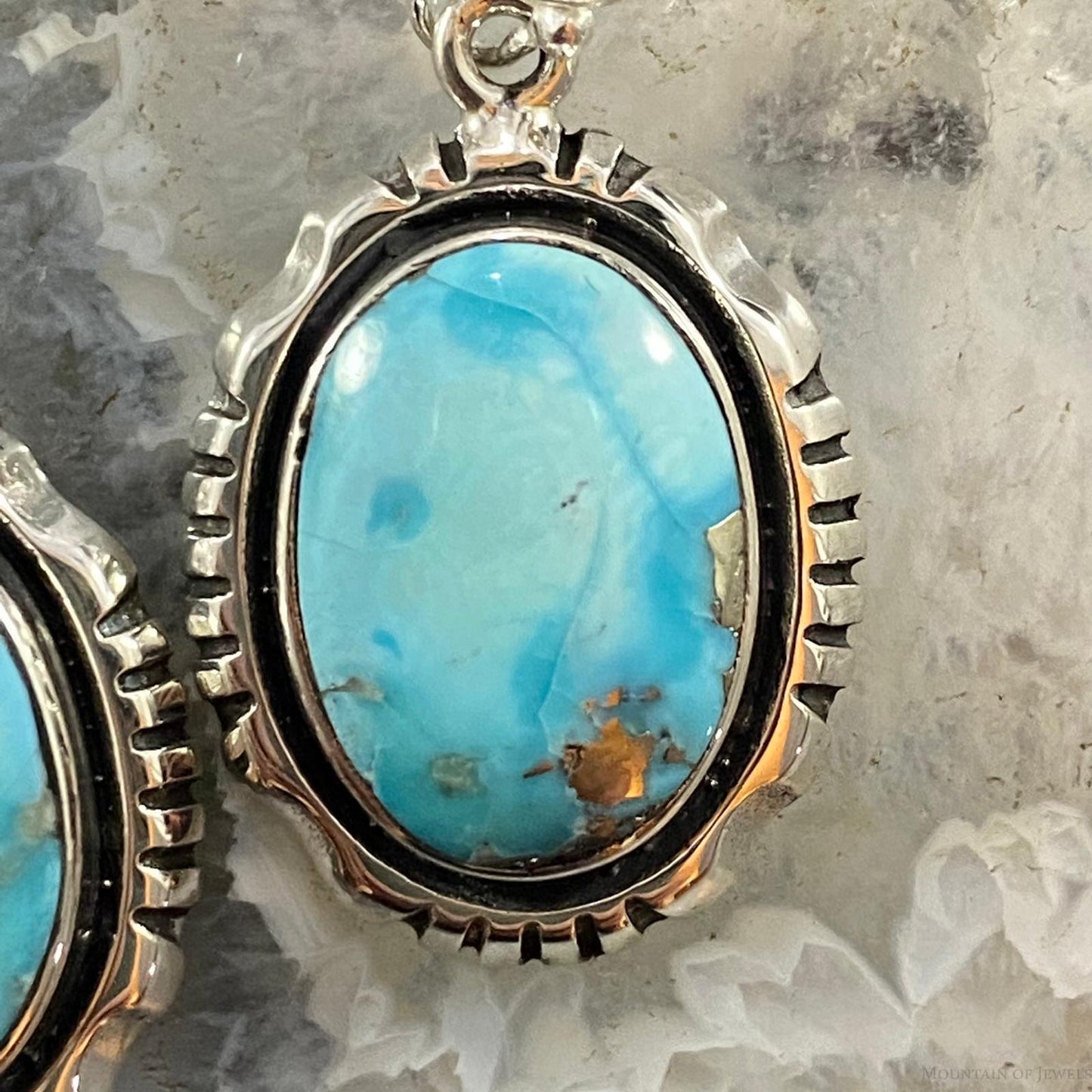 Native American Sterling Silver Blue Ridge Turquoise Decorated Dangle Earrings For Women