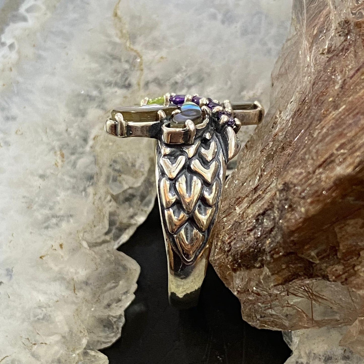 Carolyn Pollack Southwestern Style Sterling Silver Abalone, Amethyst & Peridot Dragonfly Ring For Women