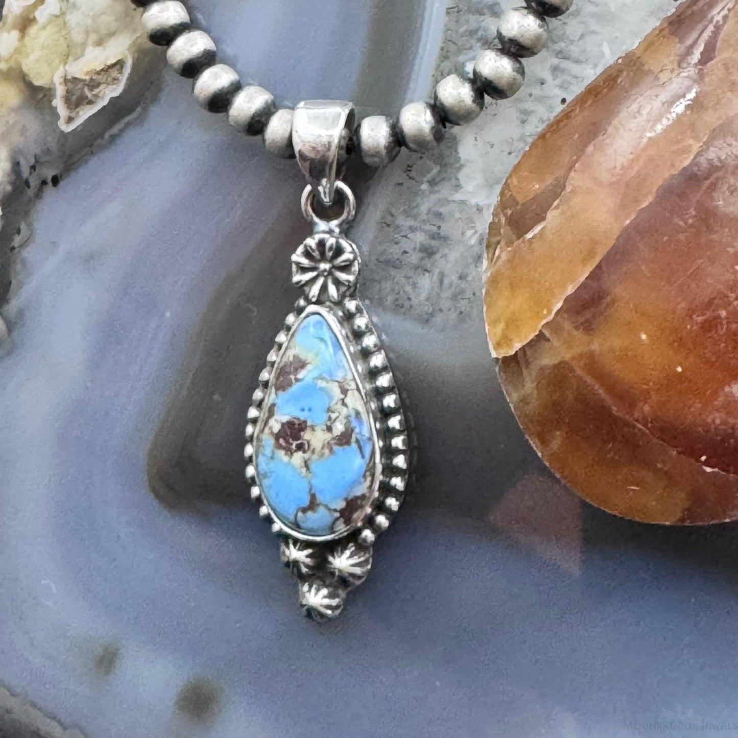 Sterling Silver Southwestern Style Teardrop Golden Hill Turquoise Pendant For Women #1