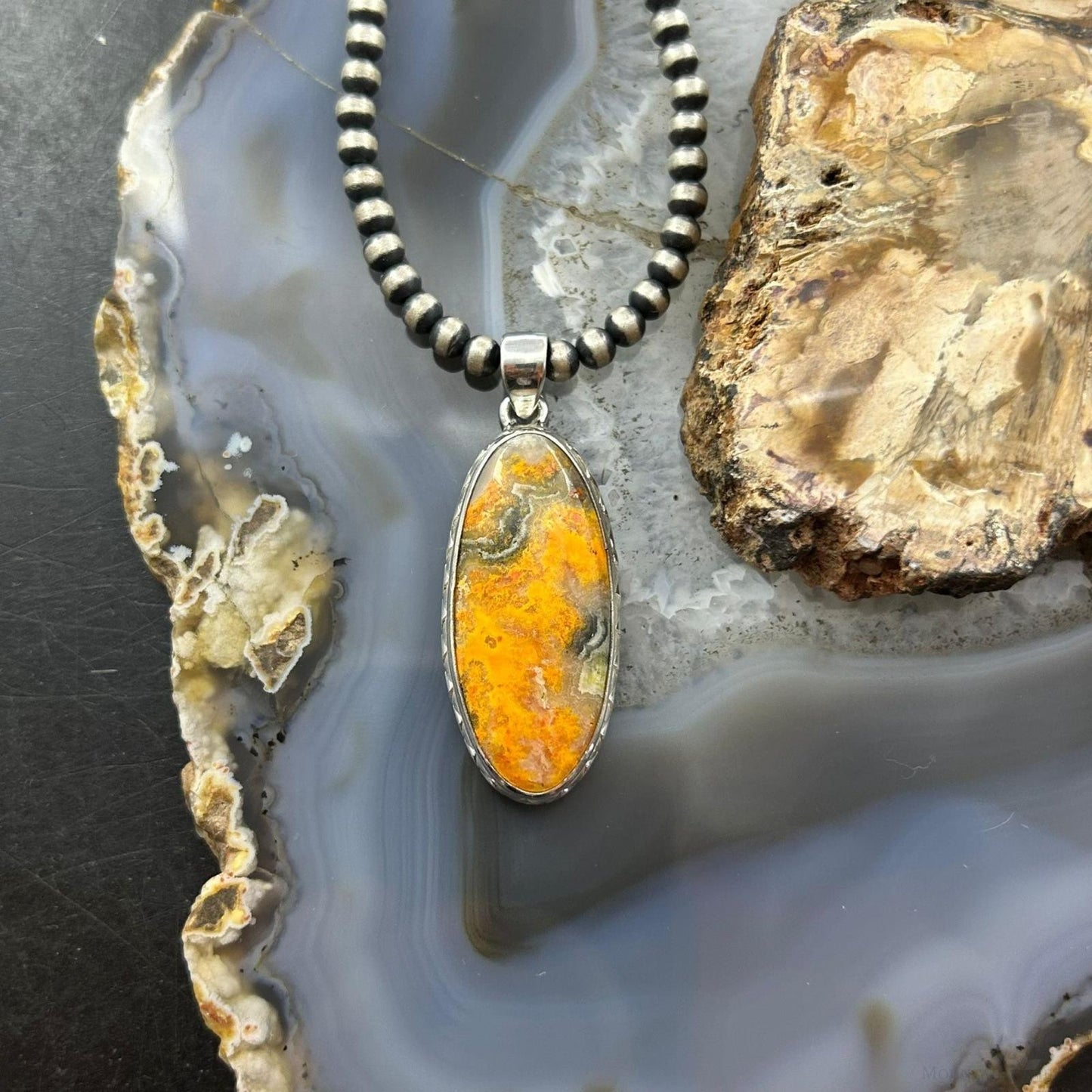 Sterling Silver Southwestern Style Oval Bumblebee Jasper Pendant For Women