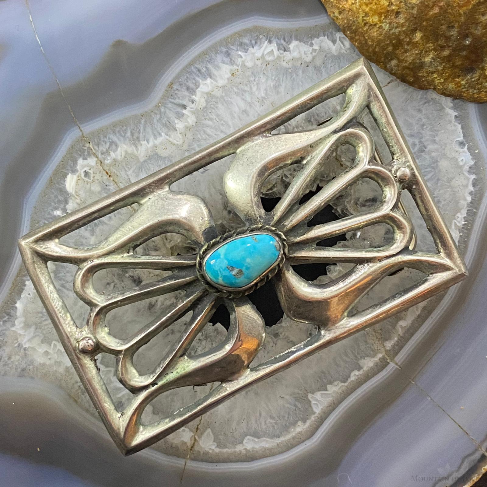 Native American Navajo Kingman Turquoise and Sterling Silver Belt Buckle