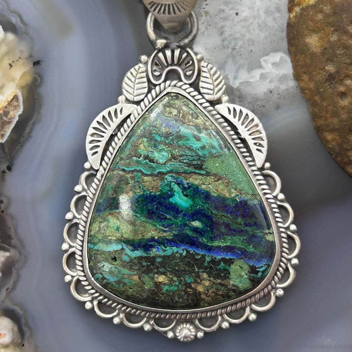 Sterling Silver Southwestern Style Triangle Chrysocolla Pendant For Women