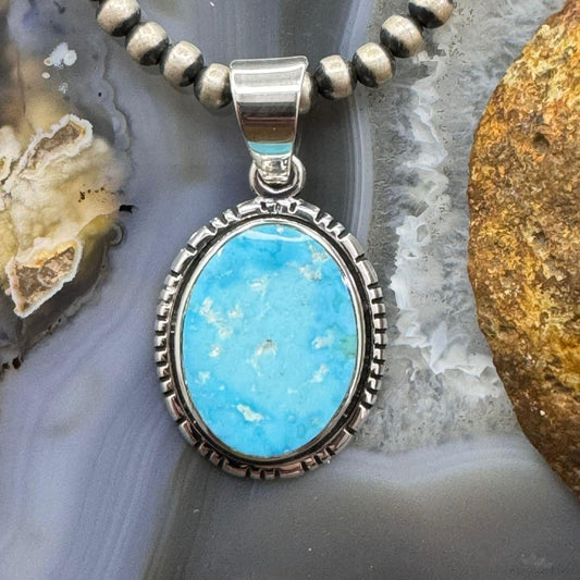 Native American Sterling Silver Oval Blue Ridge Turquoise Pendant For Women #1