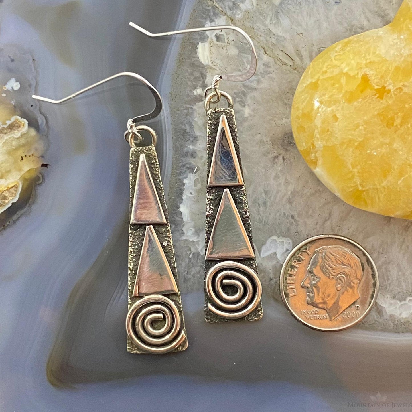 Alex Sanchez Native American Sterling Silver Tipi Petroglyph Dangle Earrings #4