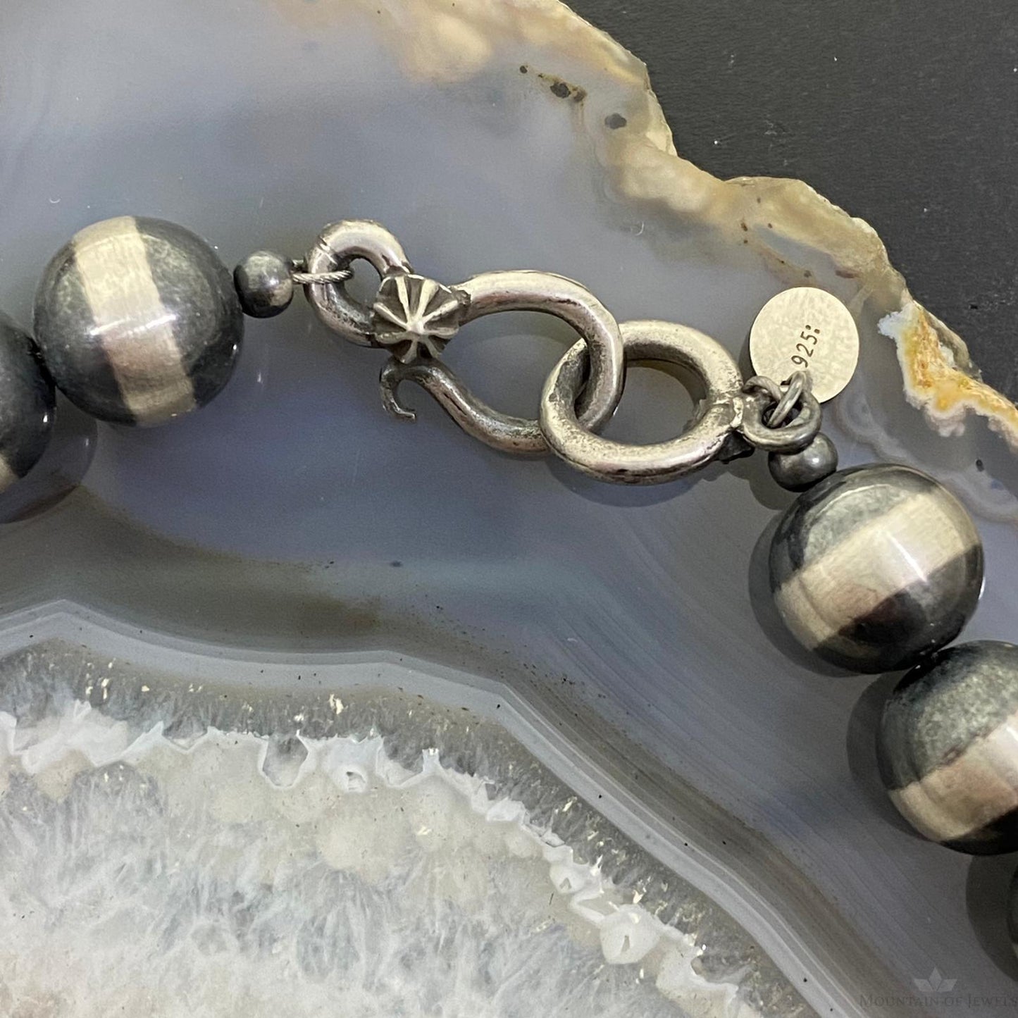 Navajo Pearl Beads 10 mm Sterling Silver Necklace Length 18" For Women