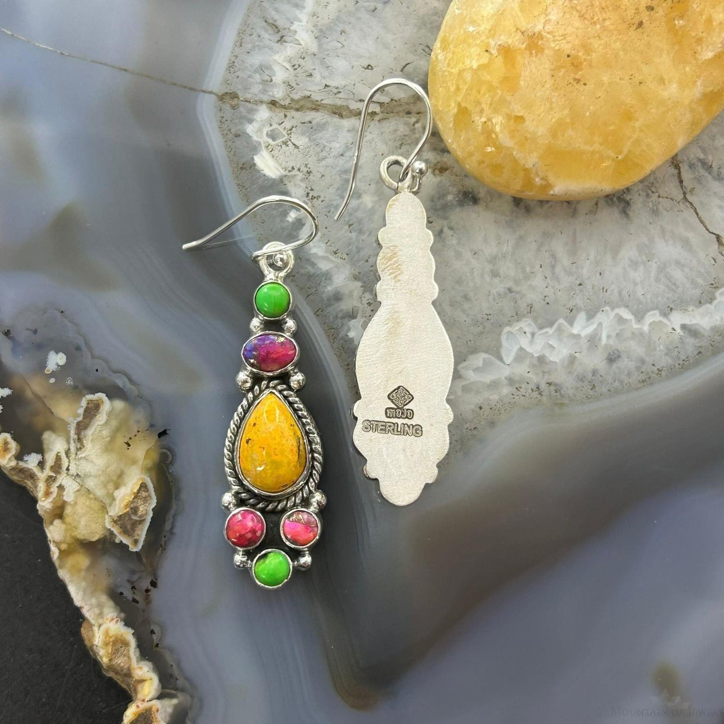 Sterling Silver Southwestern Style Multistone Dangle Earrings For Women #6