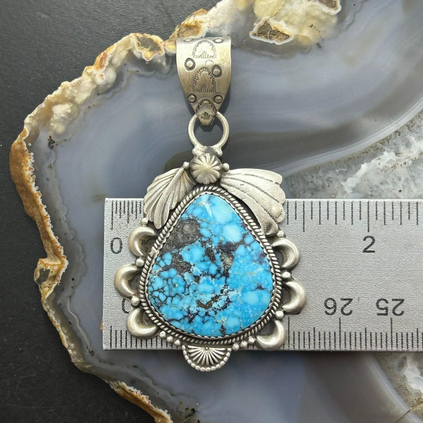 Sterling Silver Southwestern Style Wide Teardrop Kingman Turquoise Pendant For Women
