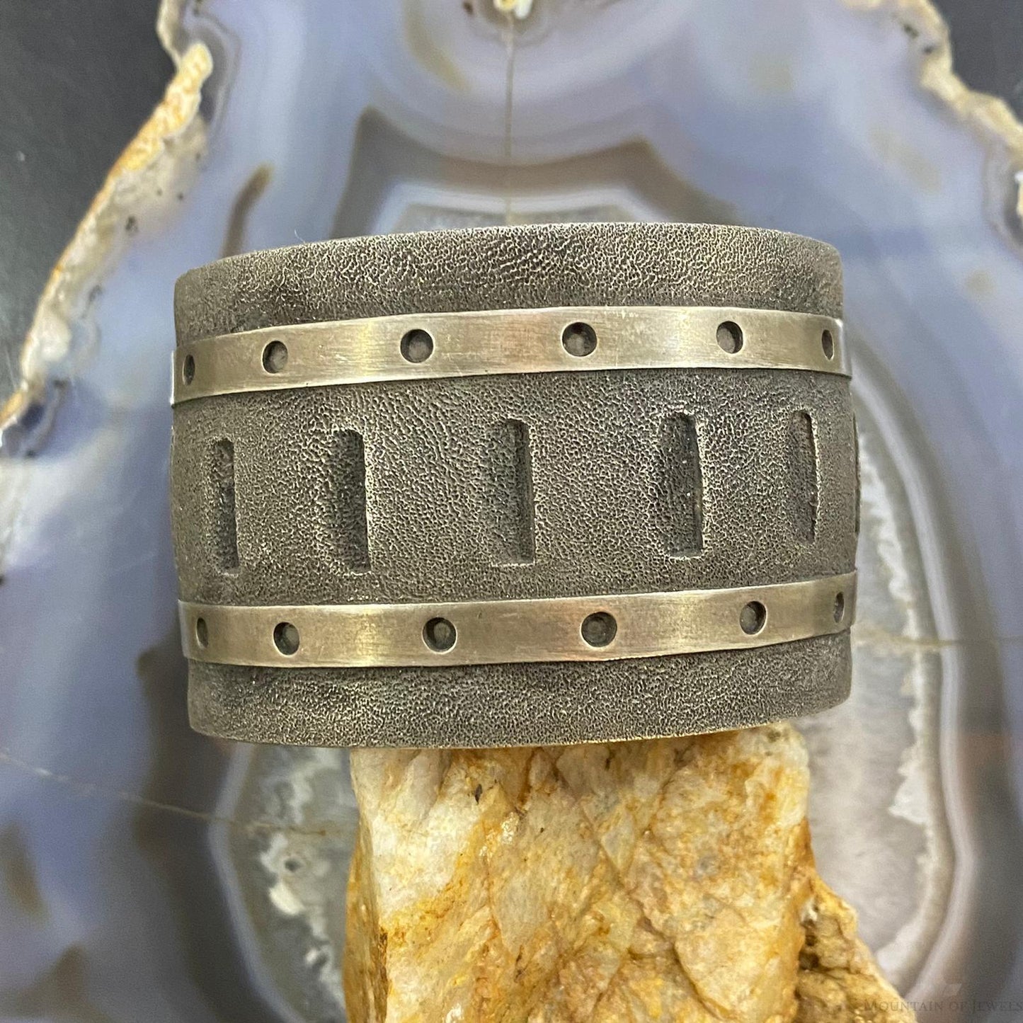Dakota T. Willie Native American Sterling Silver Tufa Cast Wide Bracelet For Women