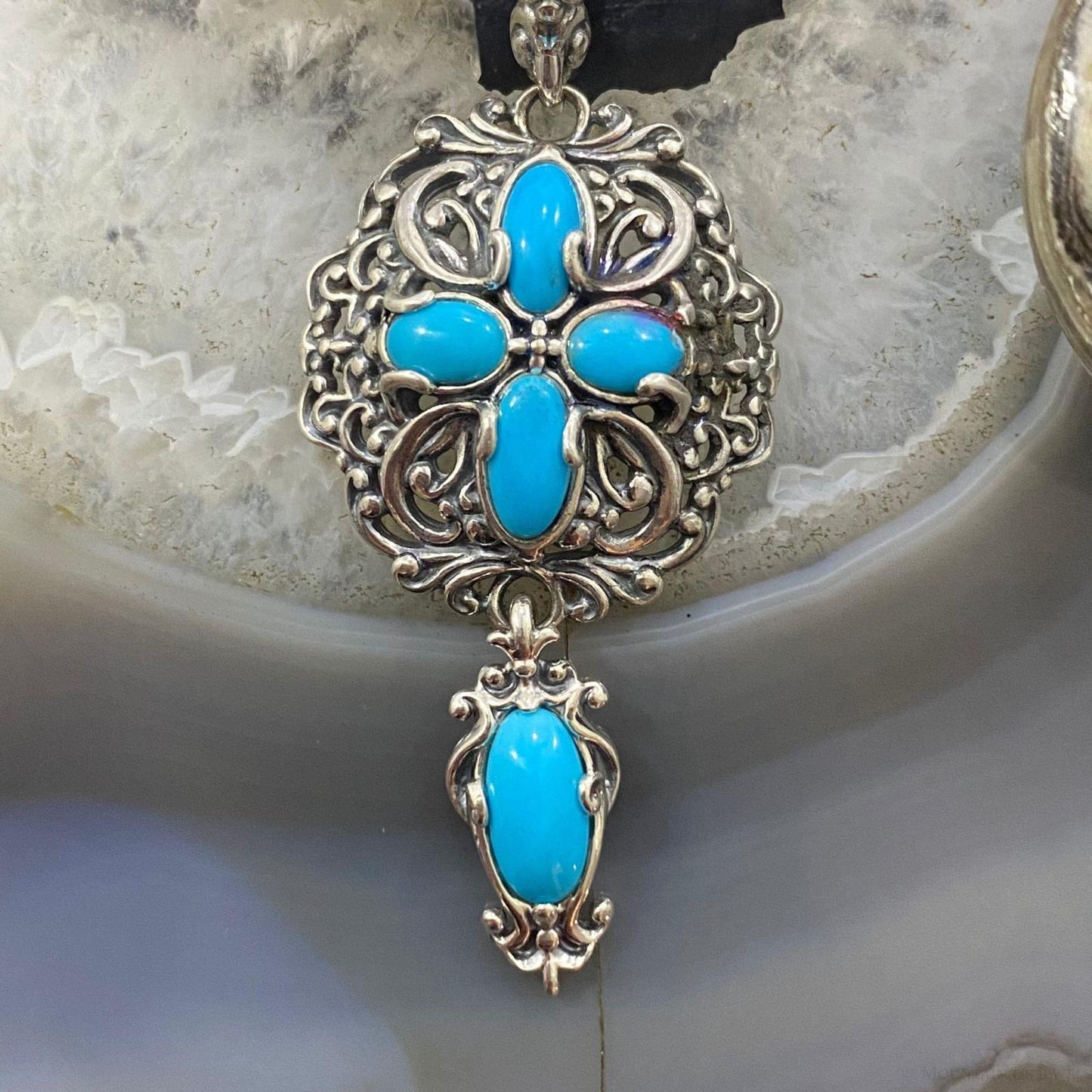 Carolyn Pollack Southwestern Style Sterling Silver Turquoise Filigree Pendant