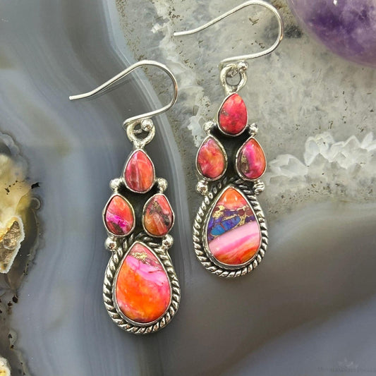 Sterling Silver Southwestern Style Multistone Dahlia Dangle Earrings For Women