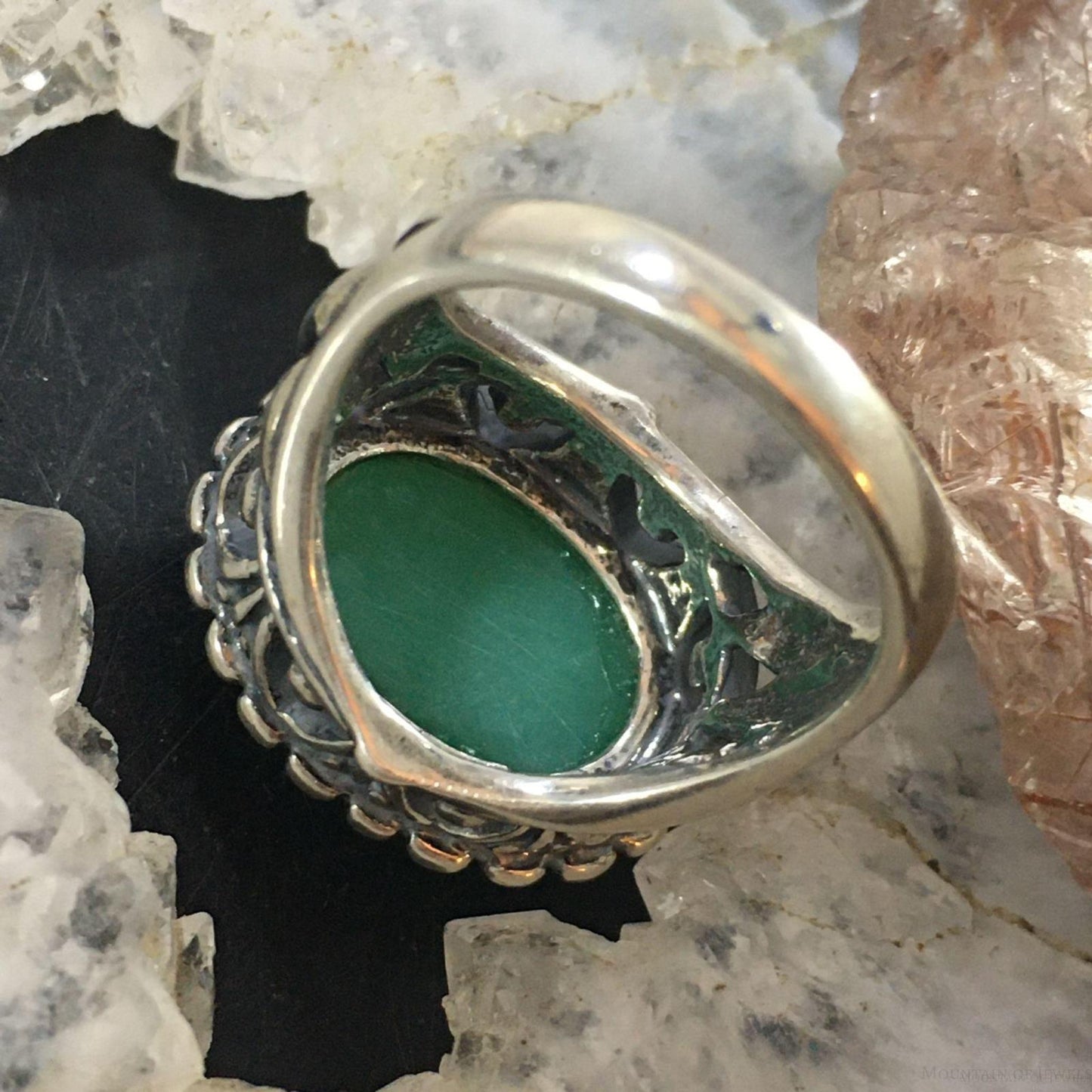 Carolyn Pollack Southwestern Style Sterling Silver Oblong Oval Variscite Decorated Ring For Women