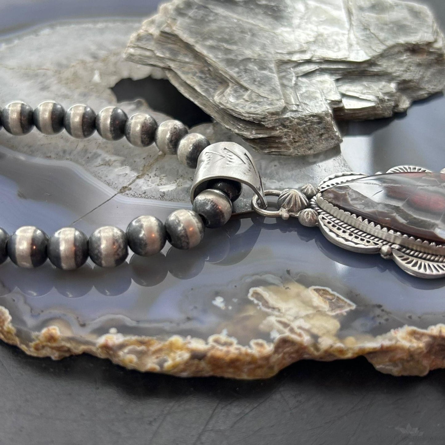 Sterling Silver Southwestern Style Teardrop Peanut Obsidian Pendant For Women