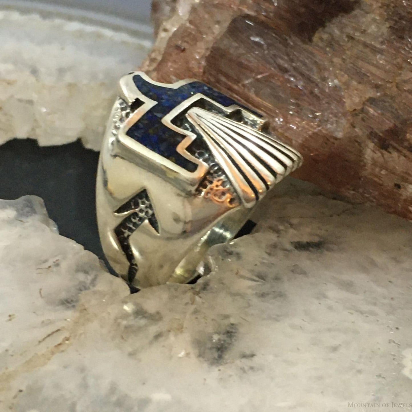 Carolyn Pollack Southwestern Style Sterling Silver Lapis Chip Inlay Thunderbird Ring For Women