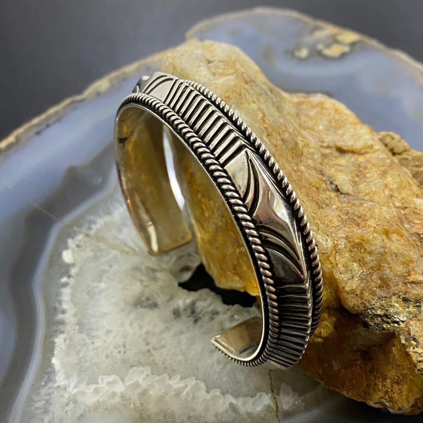 Artie Yellowhorse/Henry Chackee Sterling Silver Engraved Carinated Bracelet For Women