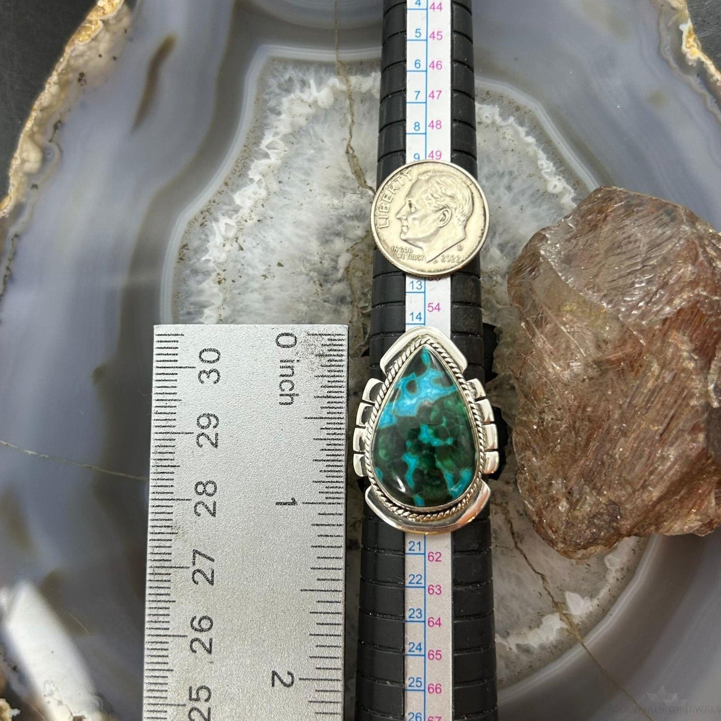 Sterling Silver Southwestern Style Teardrop Malachite Chrysocolla Ring Size 9 For Women
