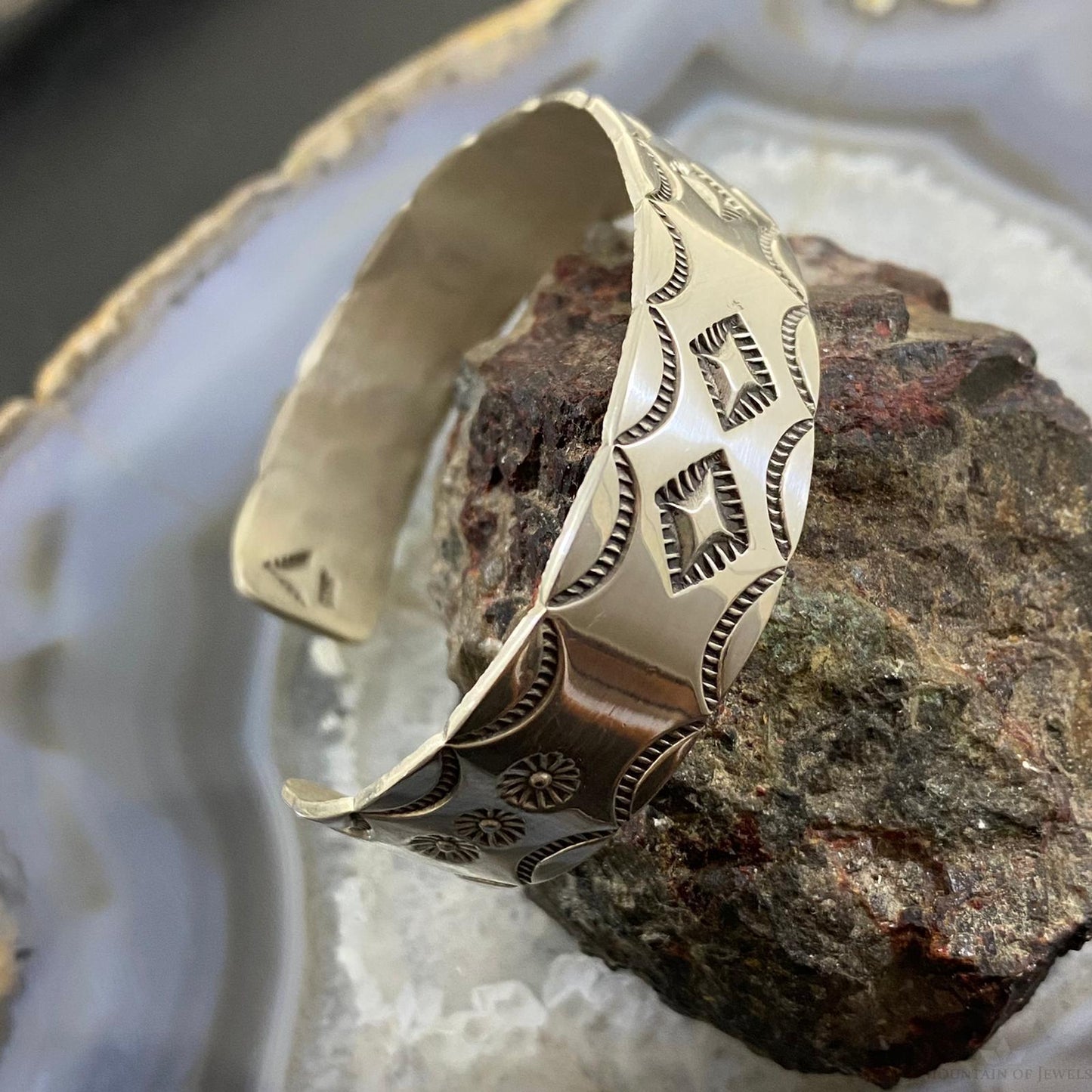 Vintage Native American Sterling Silver Stamped Stackable Unisex Bracelet