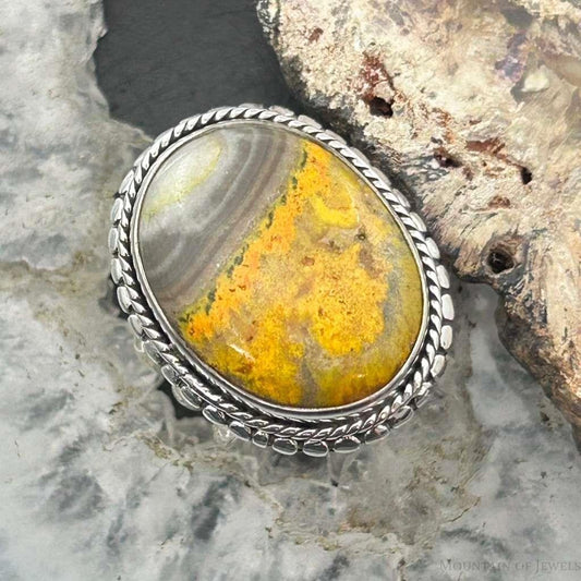 Sterling Silver Southwestern Style Oval Yellow Jasper Decorated Ring Size 6.75 For Women